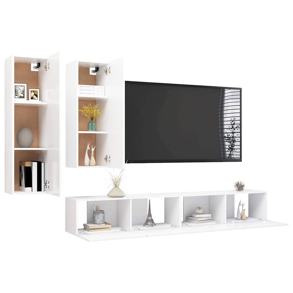 vidaXL 4 Piece TV Cabinet Set White Engineered Wood 6