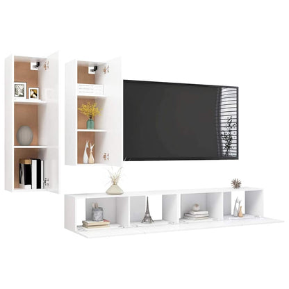 vidaXL 4 Piece TV Cabinet Set White Engineered Wood 6