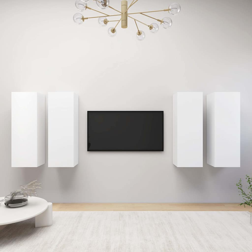 vidaXL 4 Piece TV Cabinet Set White 30,5x30x90 cm Engineered Wood 1