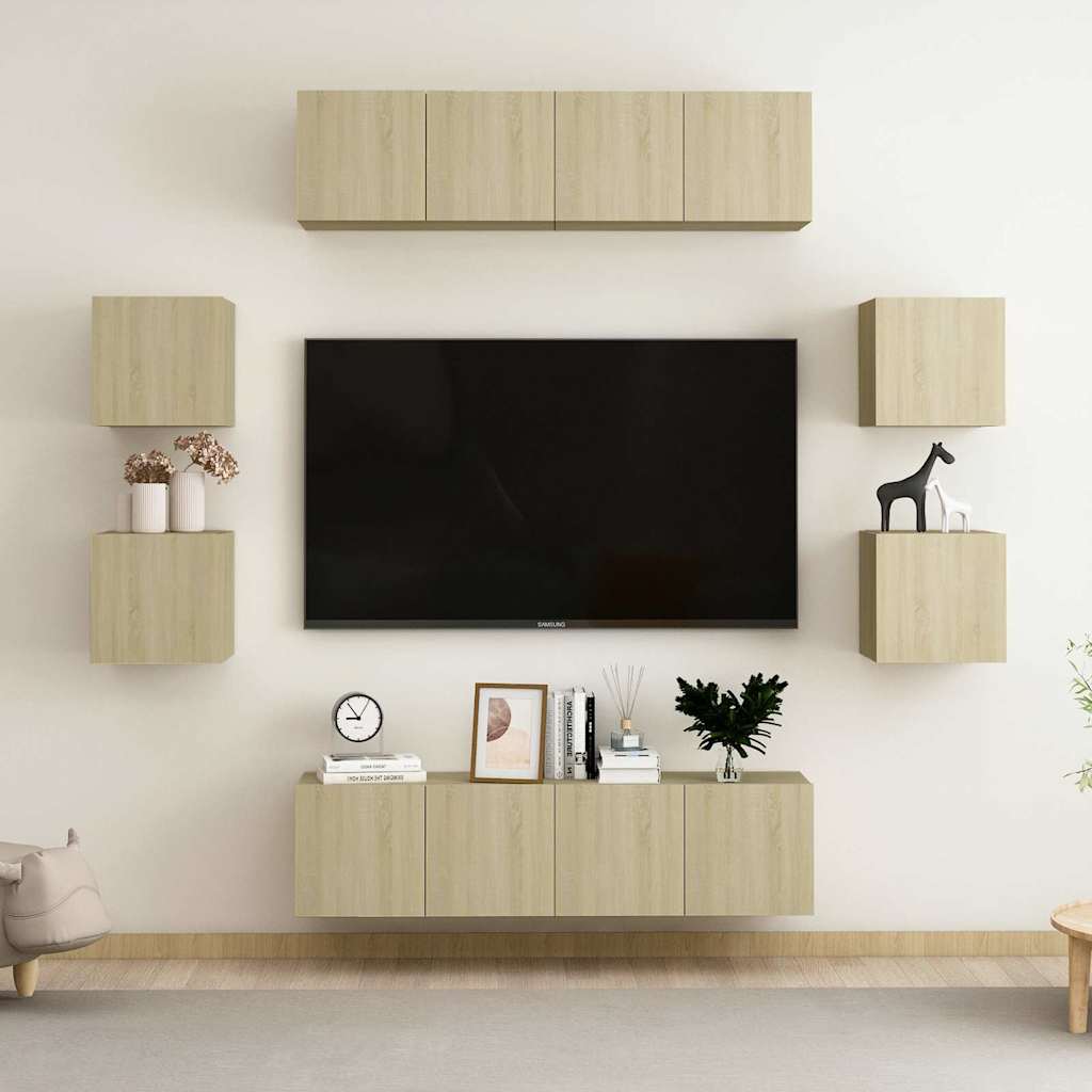 vidaXL 8 Piece TV Cabinet Set Engineered Wood Width 120 cm