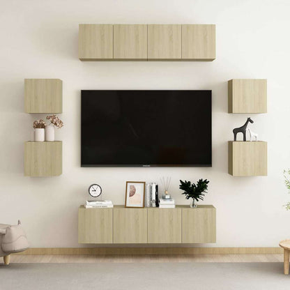 vidaXL 8 Piece TV Cabinet Set Engineered Wood Width 120 cm