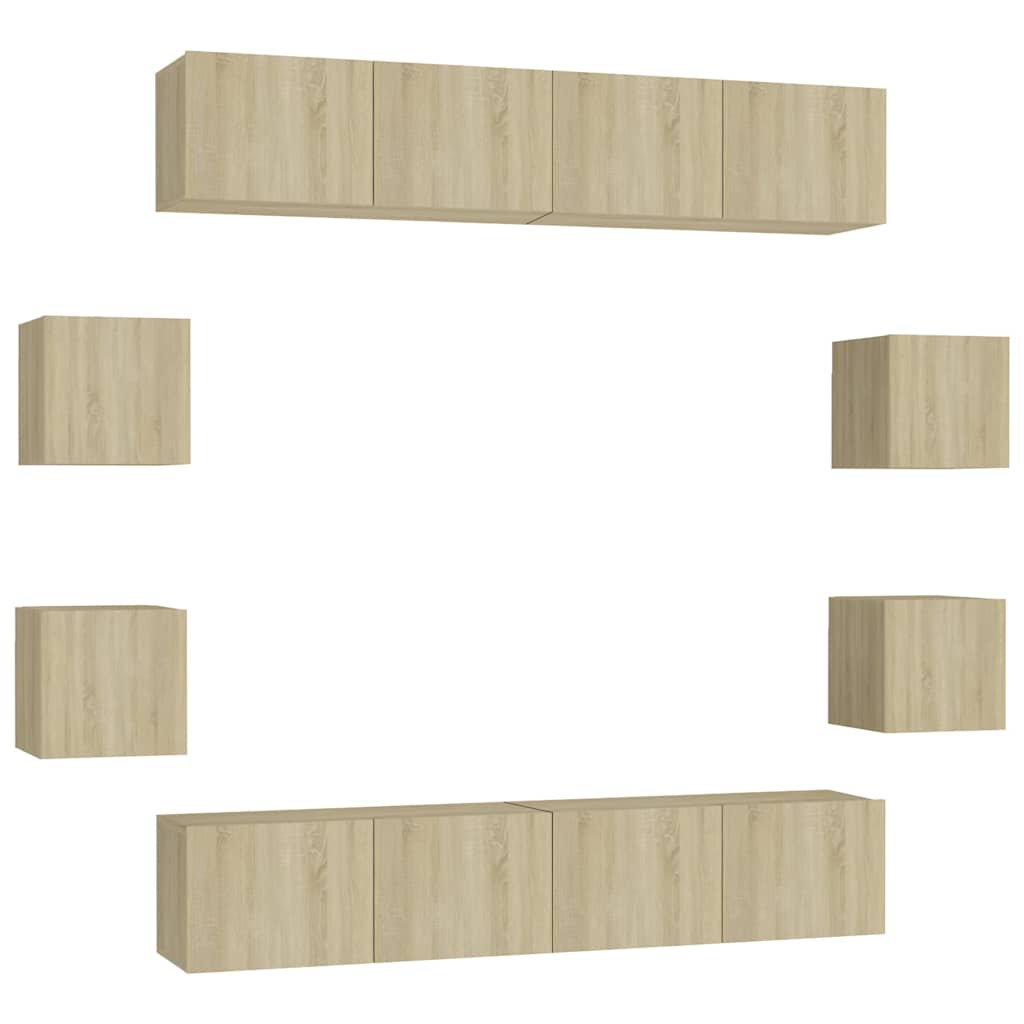 vidaXL 8 Piece TV Cabinet Set Sonoma Oak Engineered Wood 2