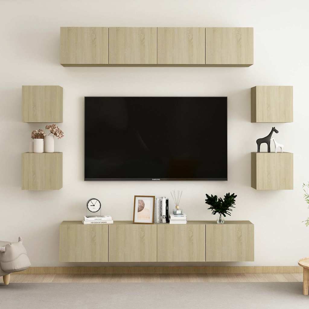 vidaXL 8 Piece TV Cabinet Set Sonoma Oak Engineered Wood 1