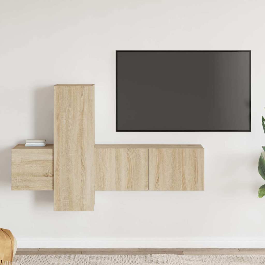 3 Piece TV Cabinet Set Engineered Wood Width 80 cm Sonoma oak