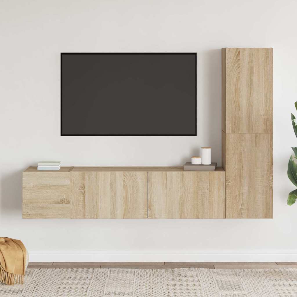 3 Piece TV Cabinet Set Engineered Wood Width 100 cm Sonoma oak