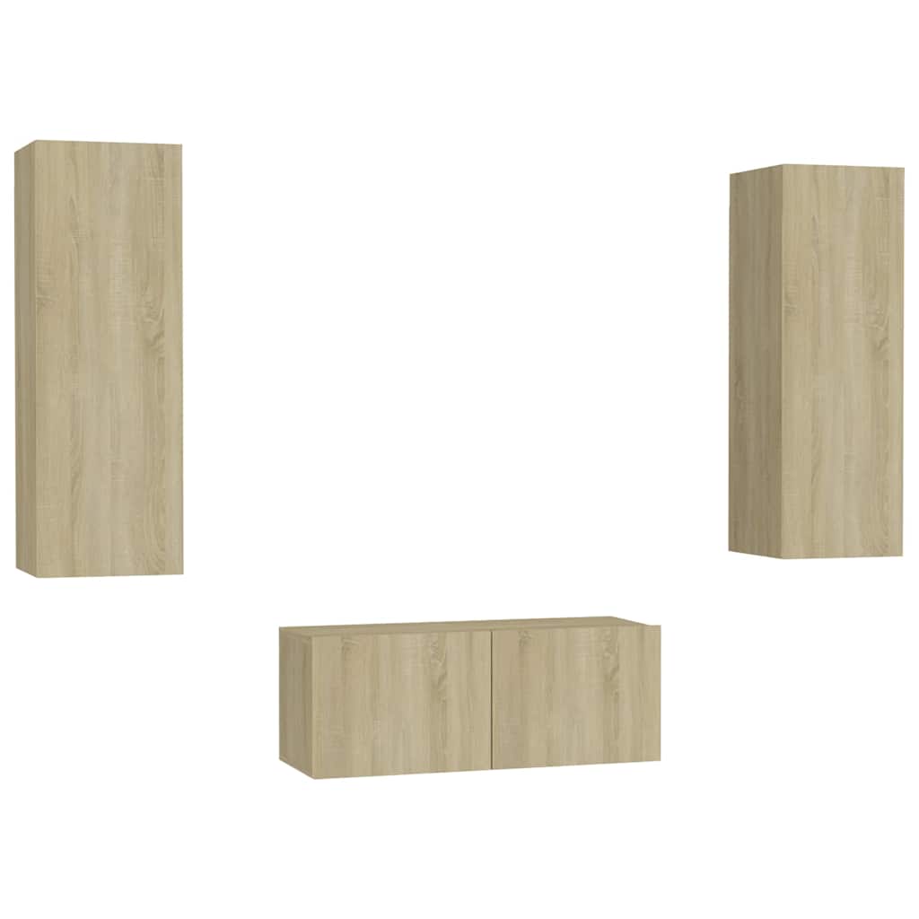 3 Piece TV Cabinet Set Engineered Wood Width 80 cm Sonoma oak
