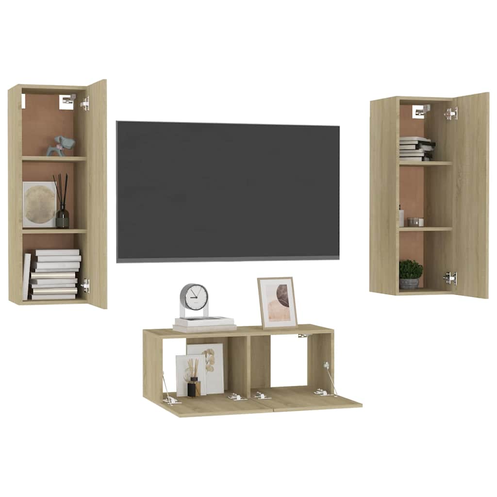 3 Piece TV Cabinet Set Engineered Wood Width 80 cm Sonoma oak