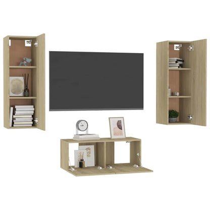 3 Piece TV Cabinet Set Engineered Wood Width 80 cm Sonoma oak
