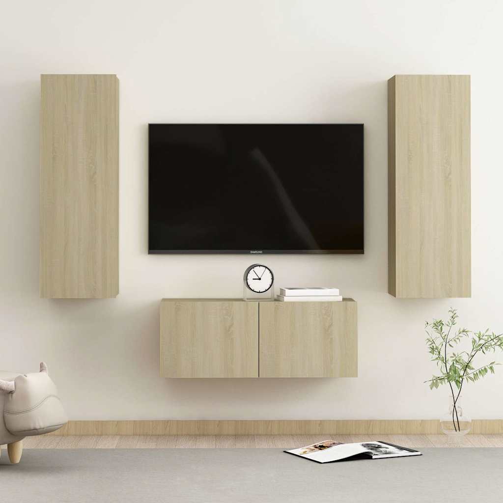 3 Piece TV Cabinet Set Engineered Wood Width 80 cm Sonoma oak