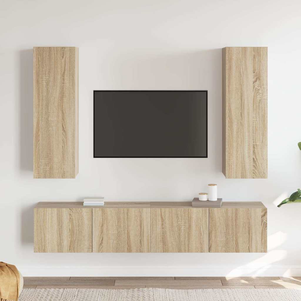TV Cabinet Set Engineered Wood 4 pcs Width 80 cm Sonoma oak