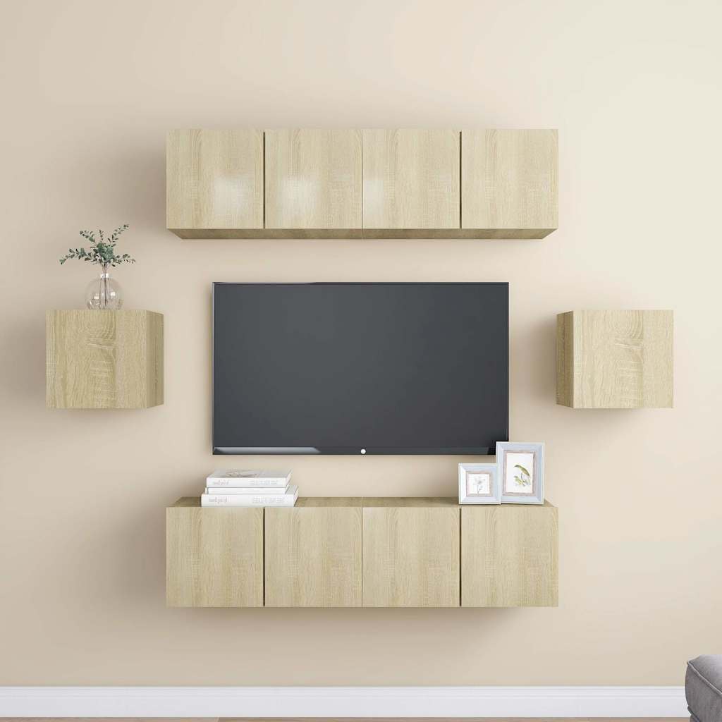 6 Piece TV Cabinet Set Engineered Wood Width 60 cm Sonoma oak