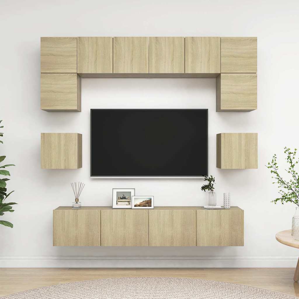 vidaXL 8 Piece TV Cabinet Set Sonoma Oak Engineered Wood 1