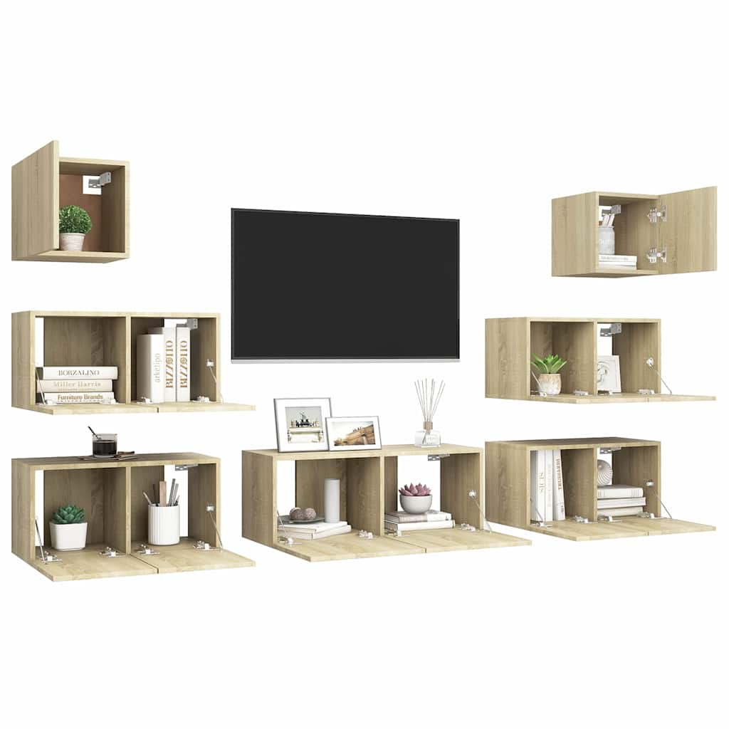 vidaXL 7 Piece TV Cabinet Set Sonoma Oak Engineered Wood 3