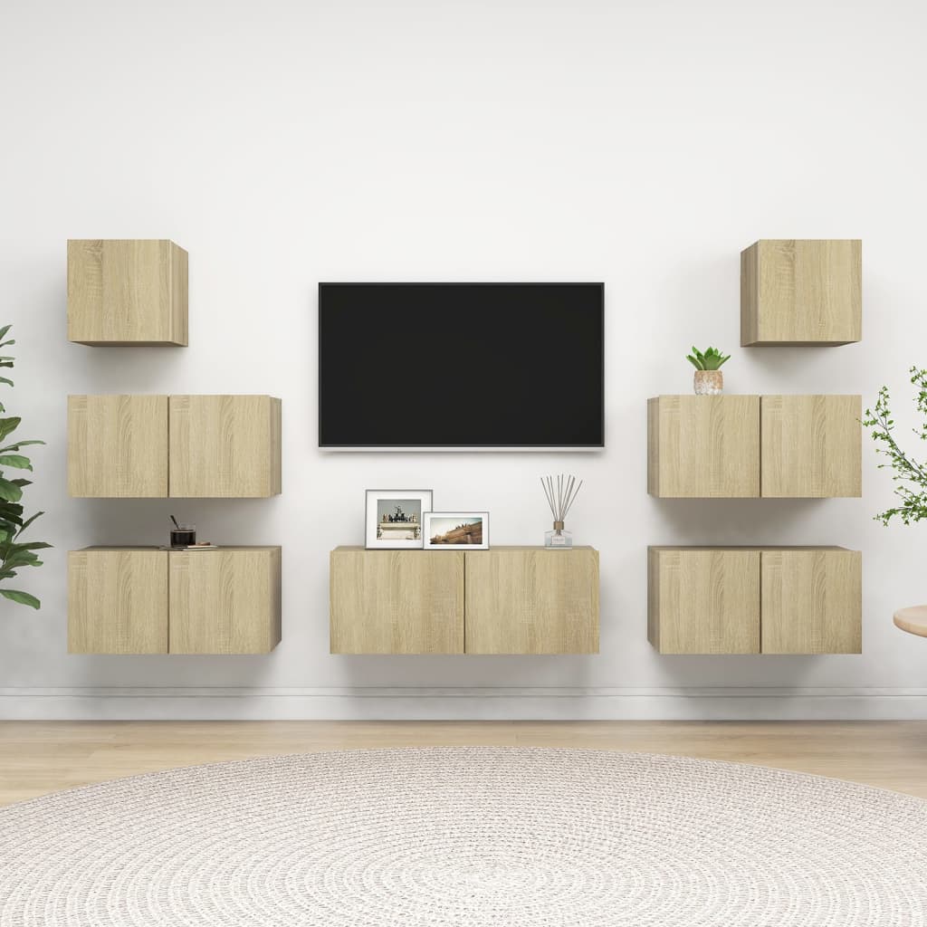 vidaXL 7 Piece TV Cabinet Set Sonoma Oak Engineered Wood 1