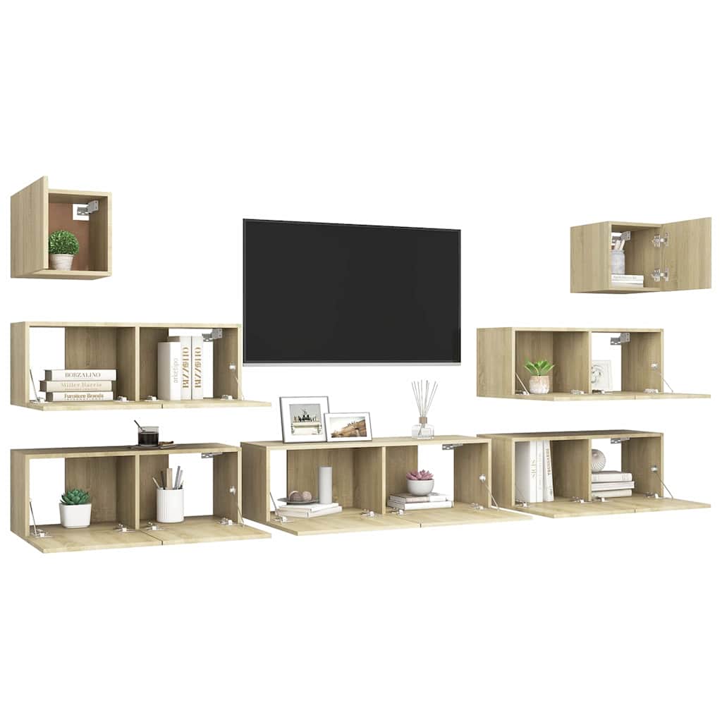 vidaXL 7 Piece TV Cabinet Set Sonoma Oak Engineered Wood 3