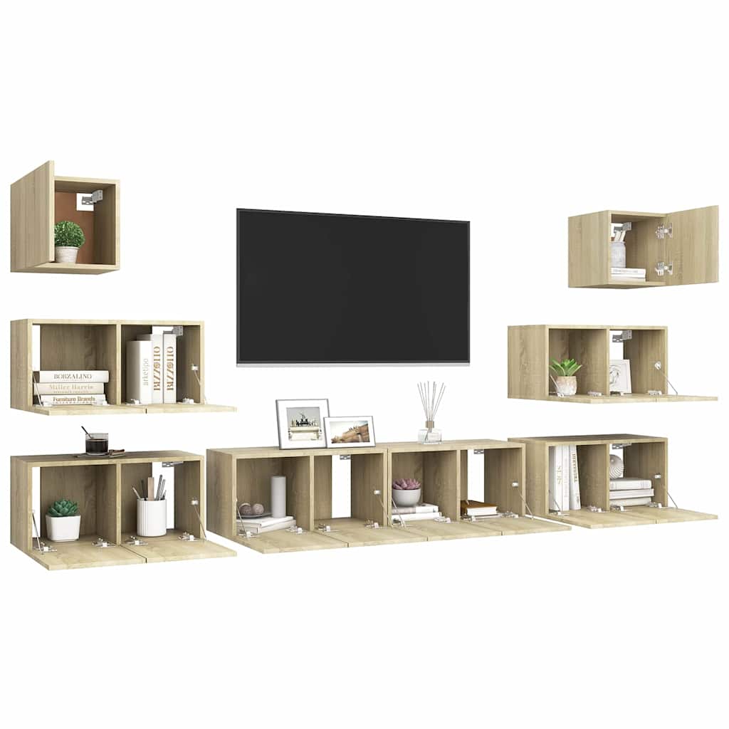 vidaXL 8 Piece TV Cabinet Set Sonoma Oak Engineered Wood 3