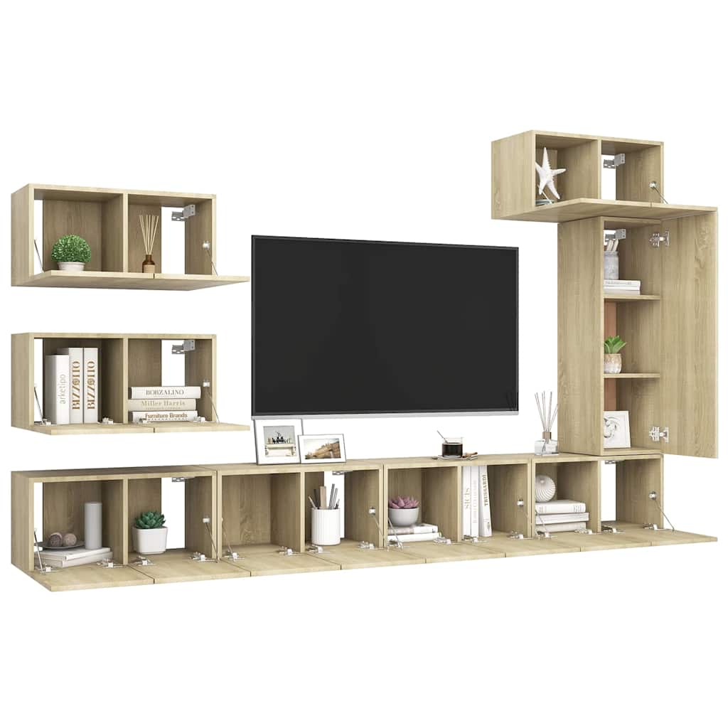vidaXL 8 Piece TV Cabinet Set Sonoma Oak Engineered Wood 5