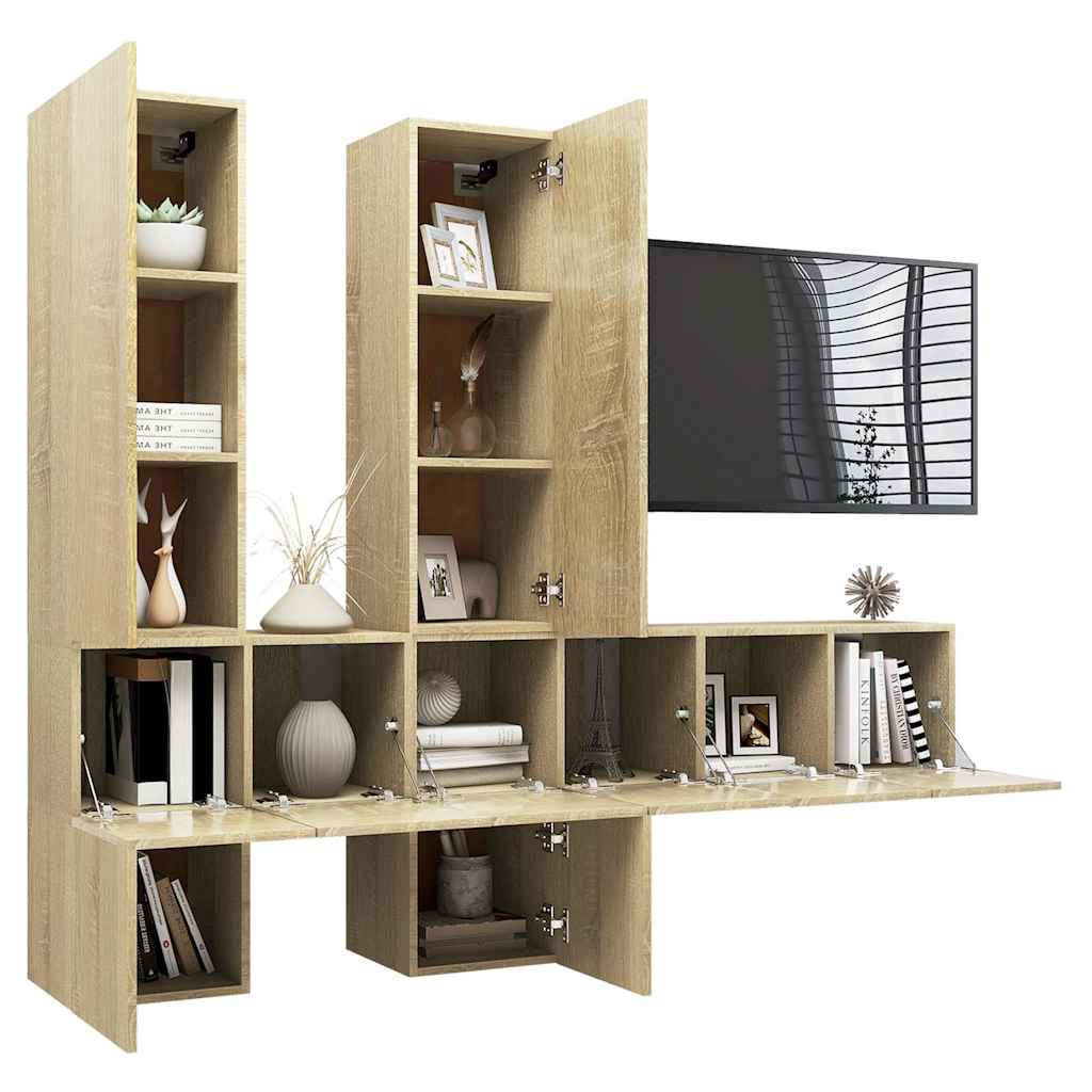 vidaXL 7 Piece TV Cabinet Set Sonoma Oak Engineered Wood 6