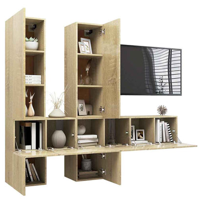vidaXL 7 Piece TV Cabinet Set Sonoma Oak Engineered Wood 6