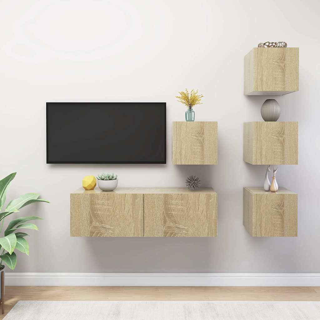 TV Cabinet Set Engineered Wood 5 pcs Sonoma oak