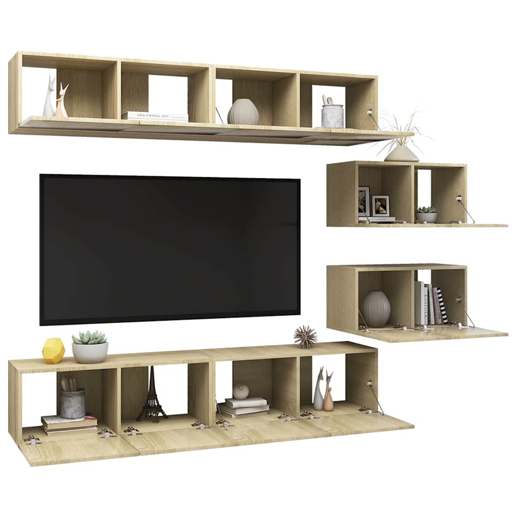 vidaXL 6 Piece TV Cabinet Set Sonoma Oak Engineered Wood 3