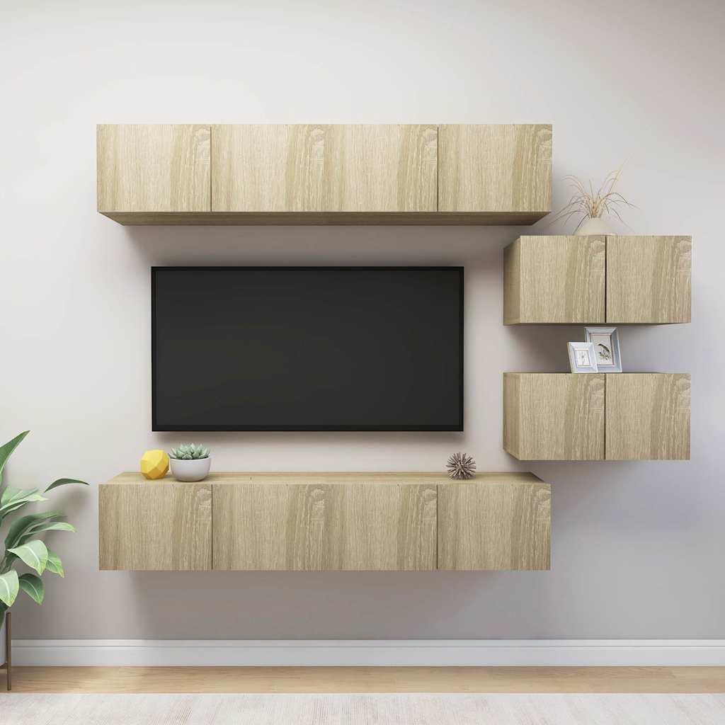 vidaXL 6 Piece TV Cabinet Set Sonoma Oak Engineered Wood 1