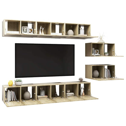 vidaXL 8 Piece Wall-mounted TV Cabinet Set Sonoma Oak Engineered Wood 4