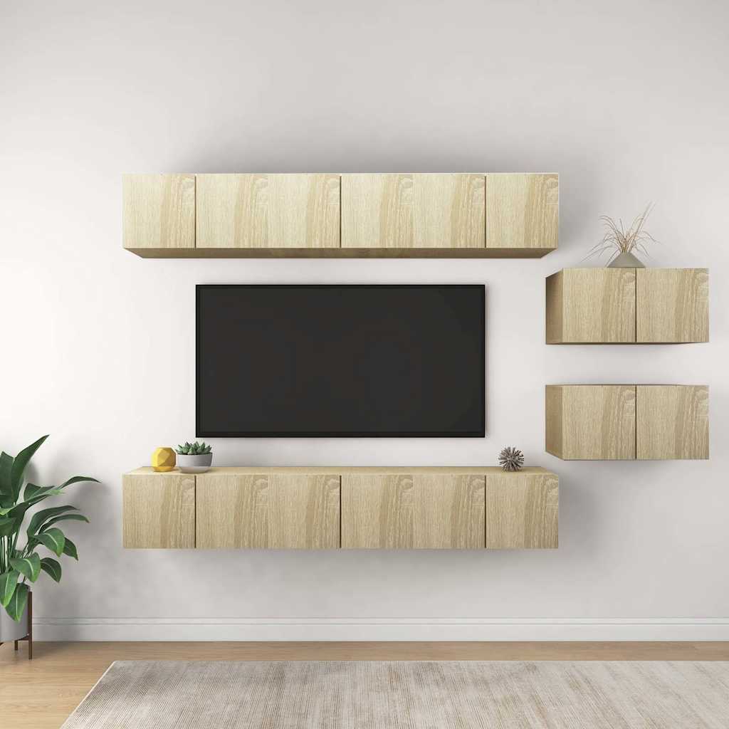 vidaXL 8 Piece Wall-mounted TV Cabinet Set Sonoma Oak Engineered Wood 1