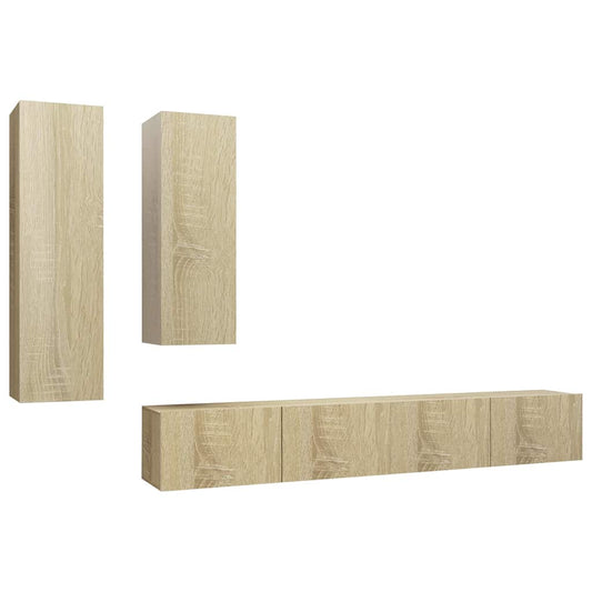 vidaXL 4 Piece TV Cabinet Set Sonoma Oak Engineered Wood 2