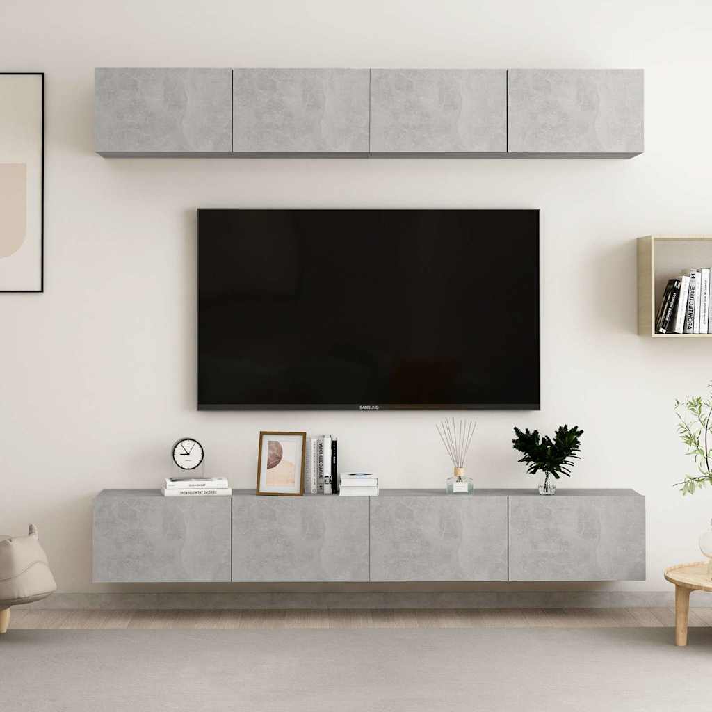 vidaXL 4 Piece TV Cabinet Set Concrete Grey 100x30x30 cm Engineered Wood 1