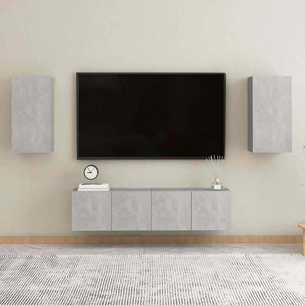 4 Piece TV Cabinet Set Engineered Wood Width 120 cm Concrete grey