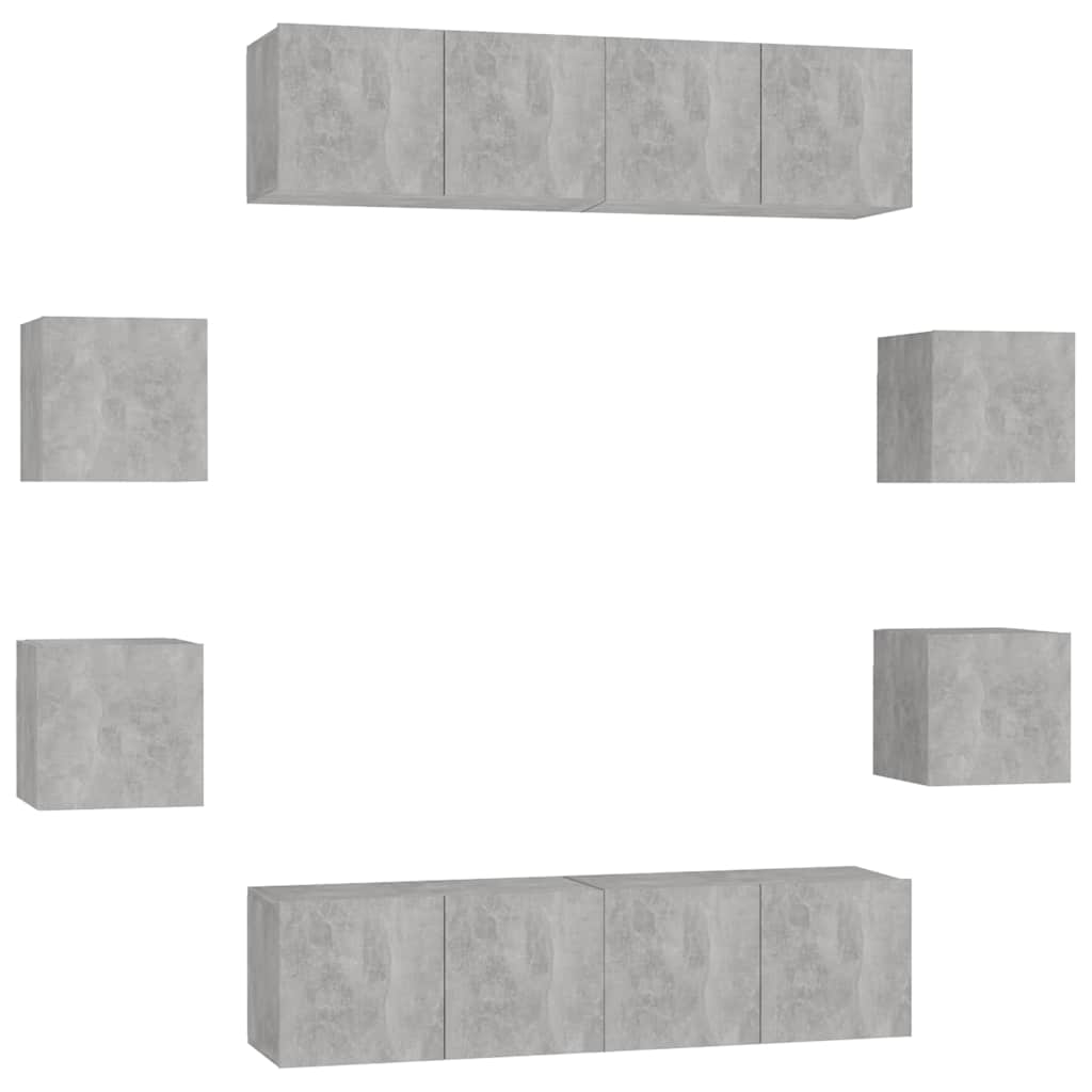 vidaXL 8 Piece TV Cabinet Set Concrete Grey Engineered Wood 2