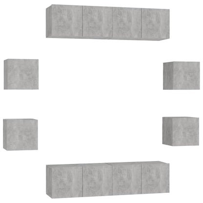 vidaXL 8 Piece TV Cabinet Set Concrete Grey Engineered Wood 2