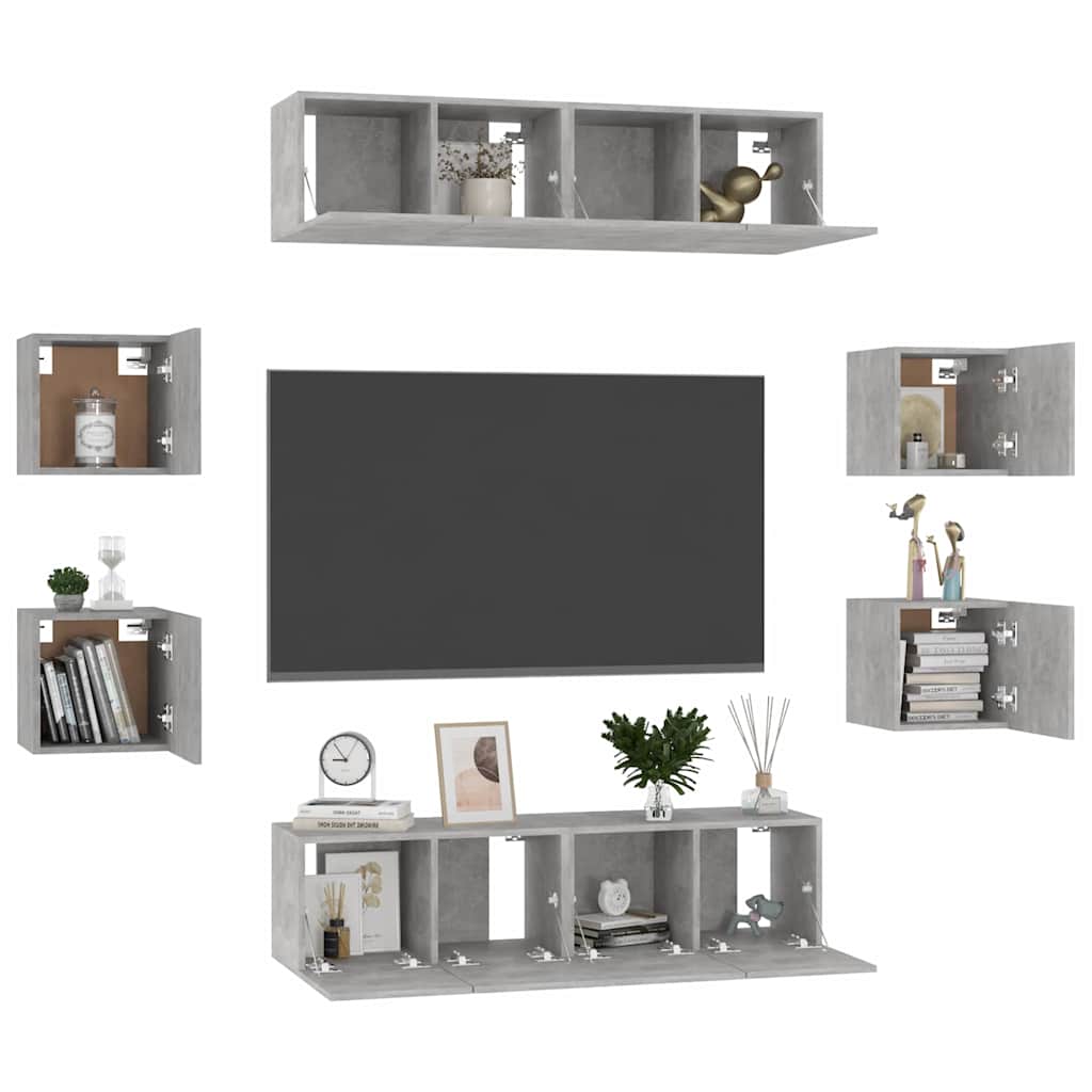 8 Piece TV Cabinet Set Engineered Wood Width 120 cm Concrete grey
