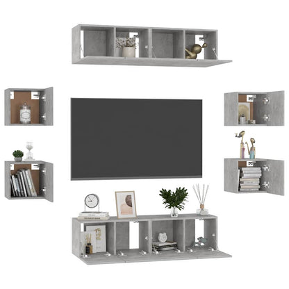 8 Piece TV Cabinet Set Engineered Wood Width 120 cm Concrete grey