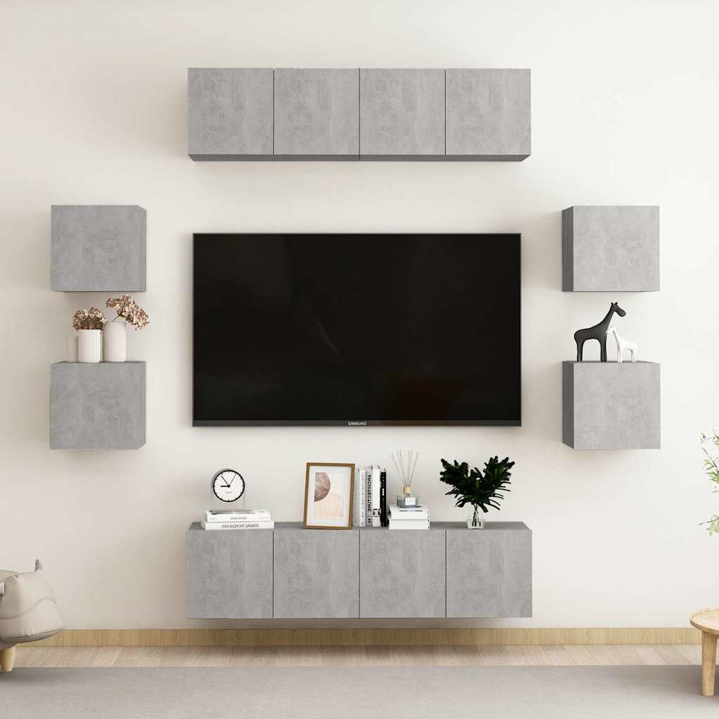 vidaXL 8 Piece TV Cabinet Set Concrete Grey Engineered Wood 1