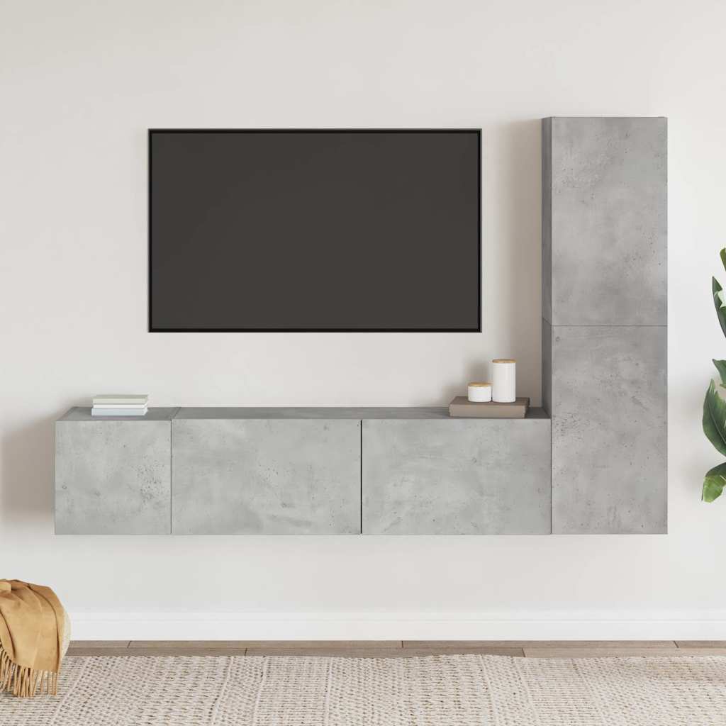 3 Piece TV Cabinet Set Engineered Wood Width 100 cm Concrete grey