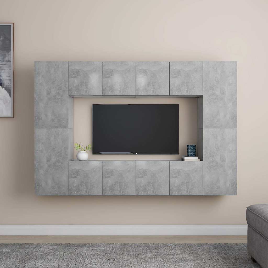 vidaXL 8 Piece TV Cabinet Set Concrete Grey Engineered Wood 1