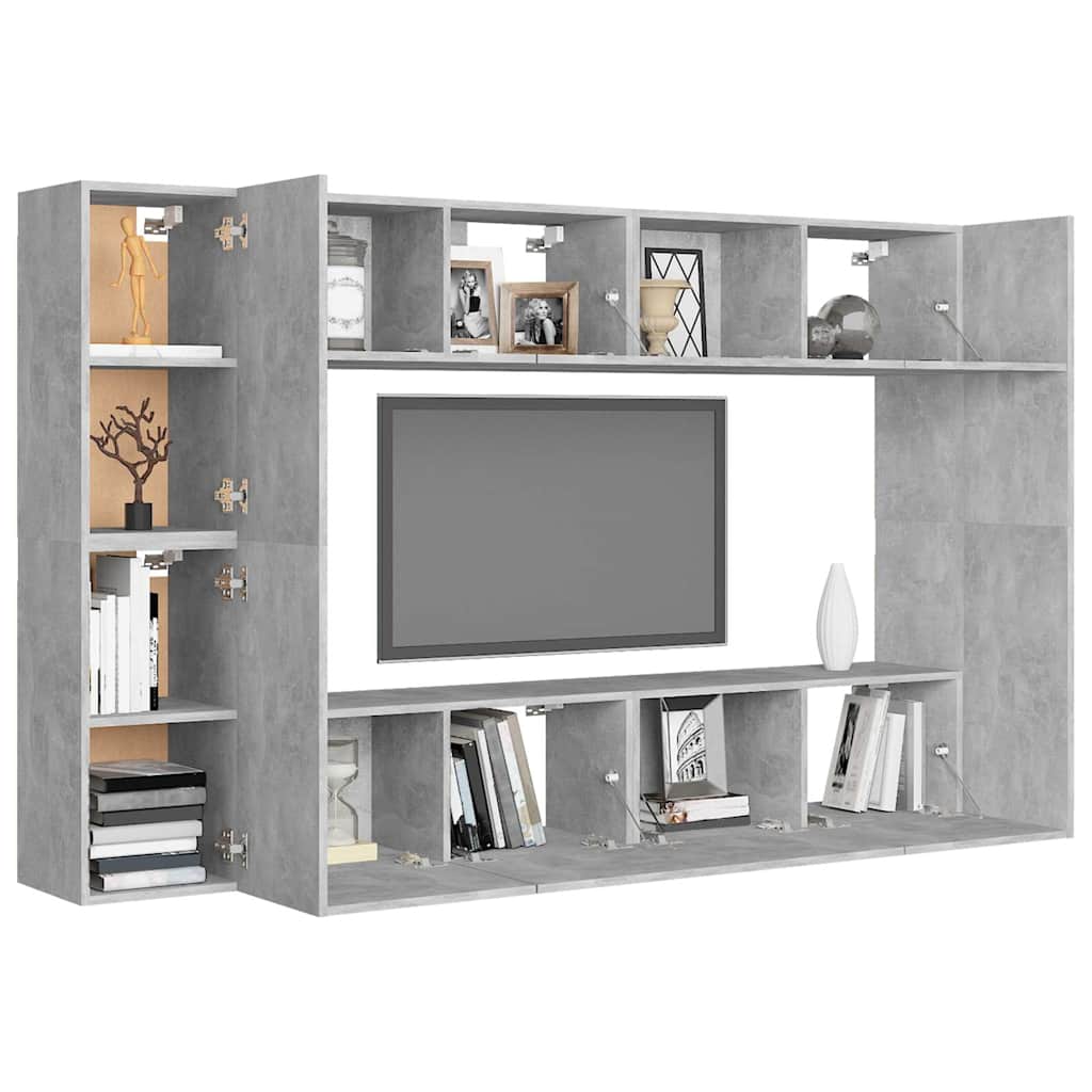 vidaXL 8 Piece TV Cabinet Set Concrete Grey Engineered Wood 3