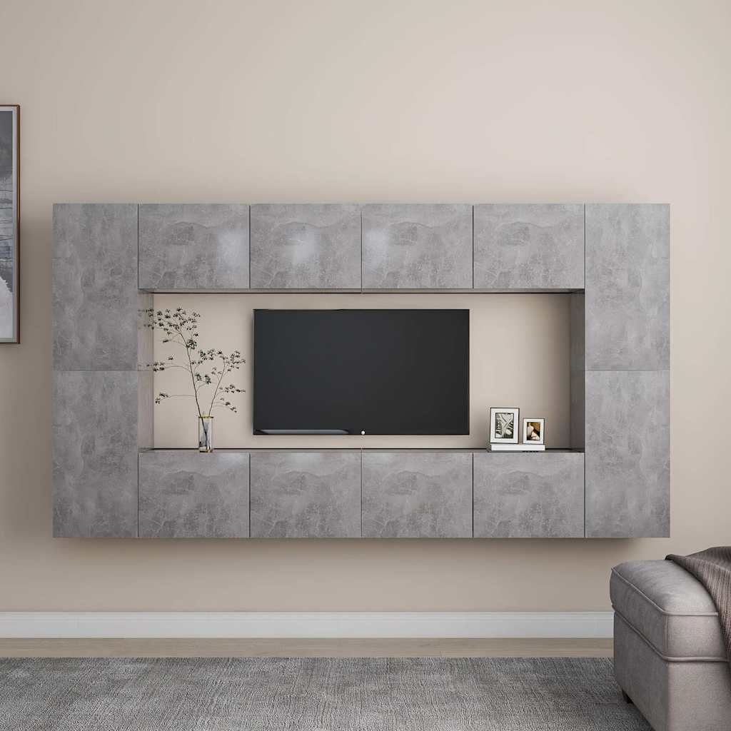 vidaXL 8 Piece TV Cabinet Set Concrete Grey Engineered Wood 1