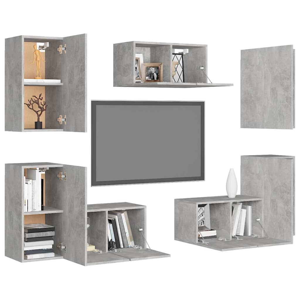 vidaXL 7 Piece TV Cabinet Set Concrete Grey Engineered Wood 3