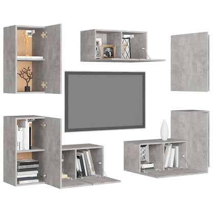 vidaXL 7 Piece TV Cabinet Set Concrete Grey Engineered Wood 3