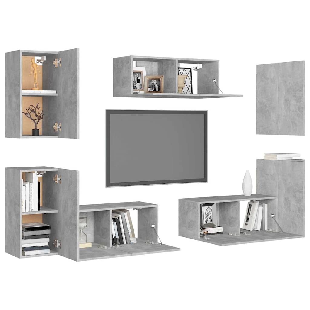 vidaXL 7 Piece TV Cabinet Set Concrete Grey Engineered Wood 3