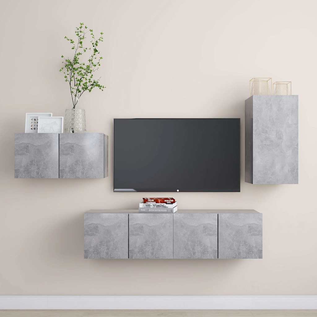 4 Piece TV Cabinet Set Engineered Wood Height 60 cm Concrete grey