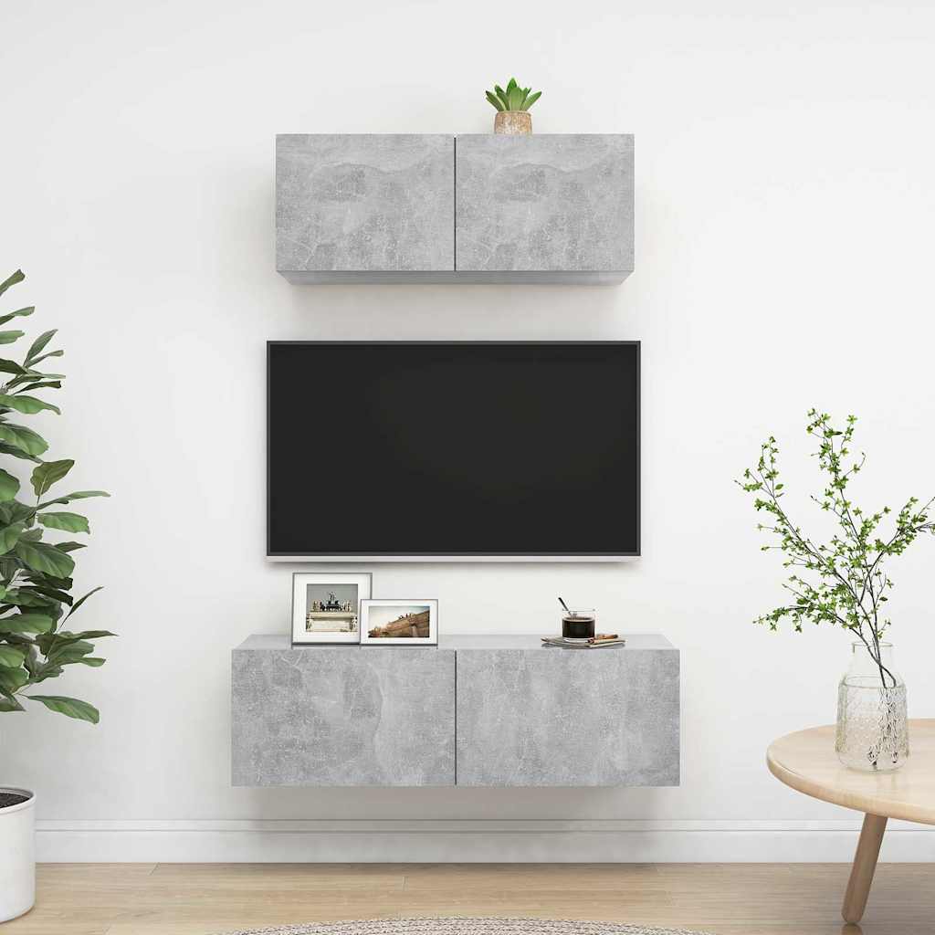 2 Piece TV Cabinet Set Engineered Wood Width 80/100 cm Concrete grey