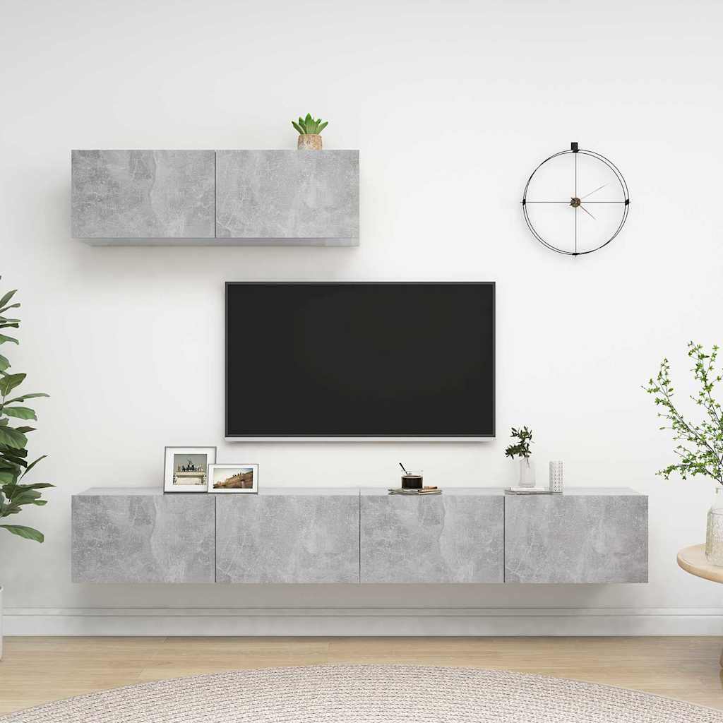 3 Piece TV Cabinet Set Engineered Wood Width 100 cm Concrete grey