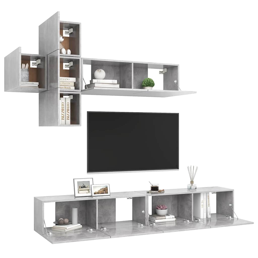 vidaXL 7 Piece TV Cabinet Set Concrete Grey Engineered Wood 3