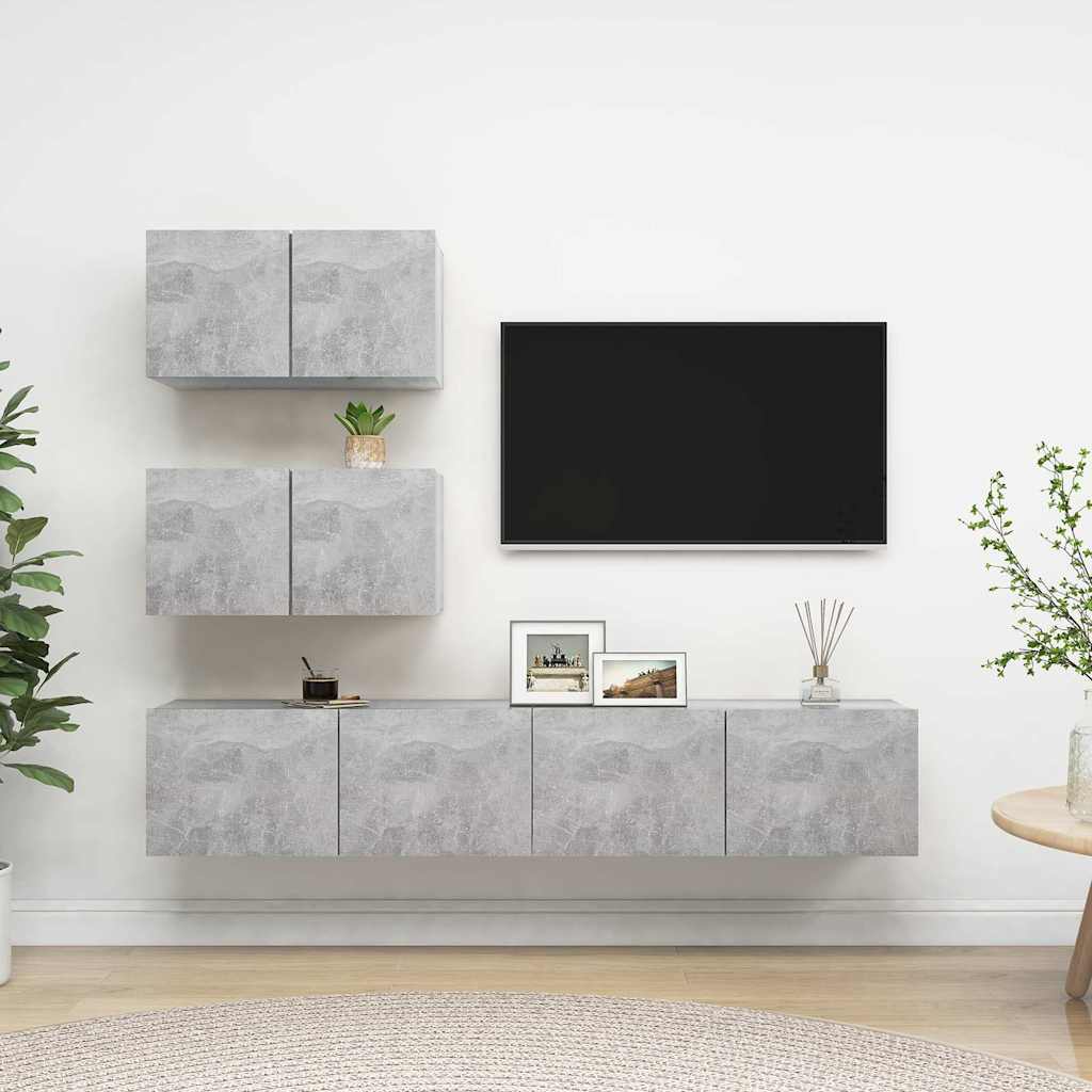 4 Piece TV Cabinet Set Engineered Wood Width 60 cm Concrete grey