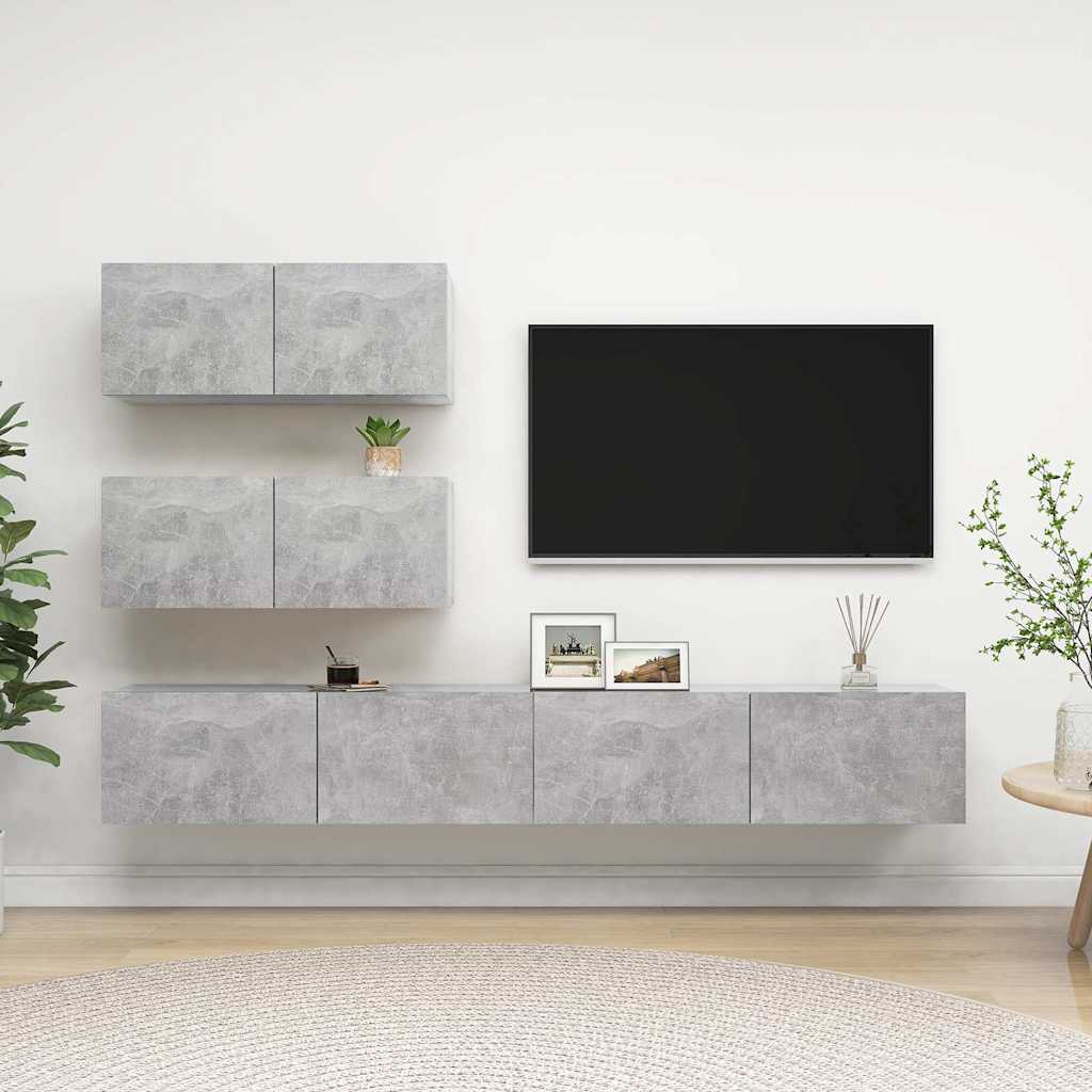 4 Piece TV Cabinet Set Engineered Wood Width 100 cm Concrete grey