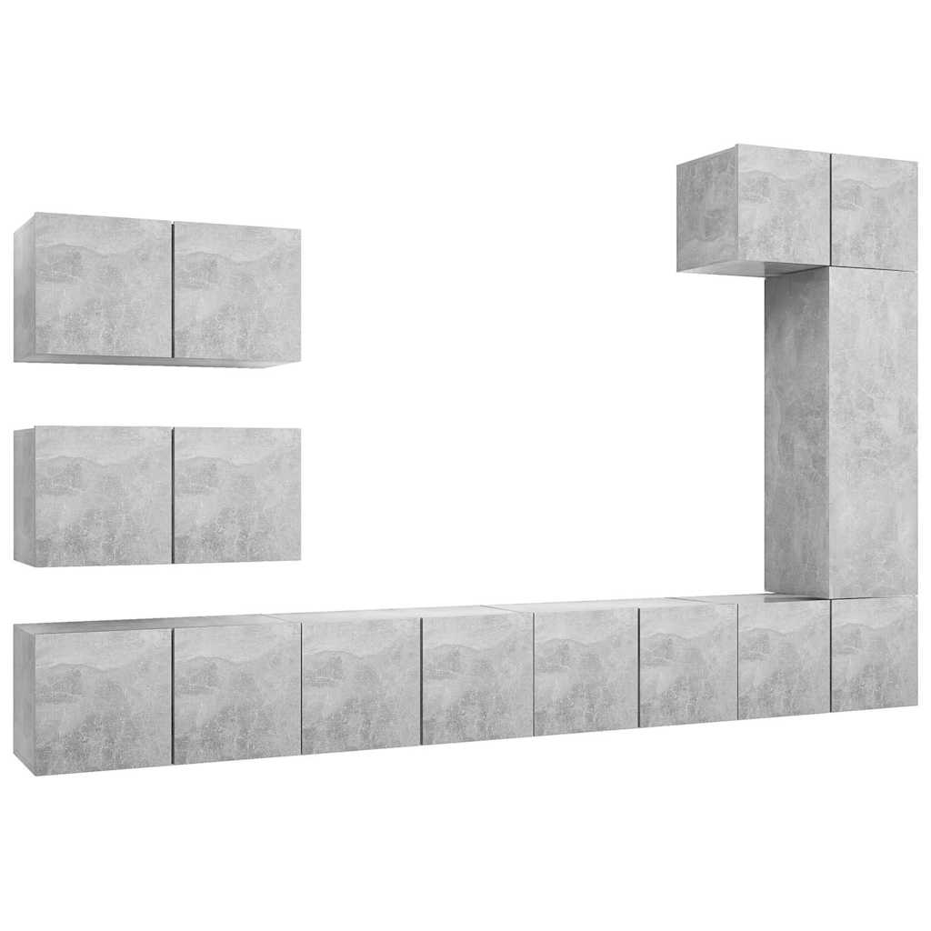 vidaXL 8 Piece TV Cabinet Set Concrete Grey Engineered Wood 2